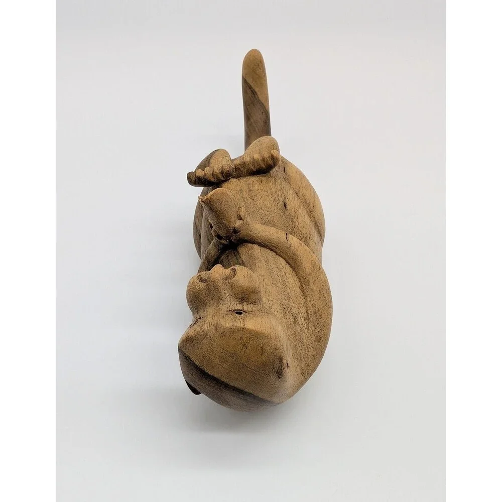 Hand Carved Wooden Sea River Otter Light Wood Figure Figurine Folk Art
